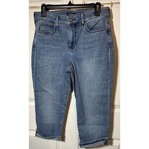 NYDJ Marilyn Straight Crop Jeans Sz 10P  Light Blue Denim Lift And Tuck Tech